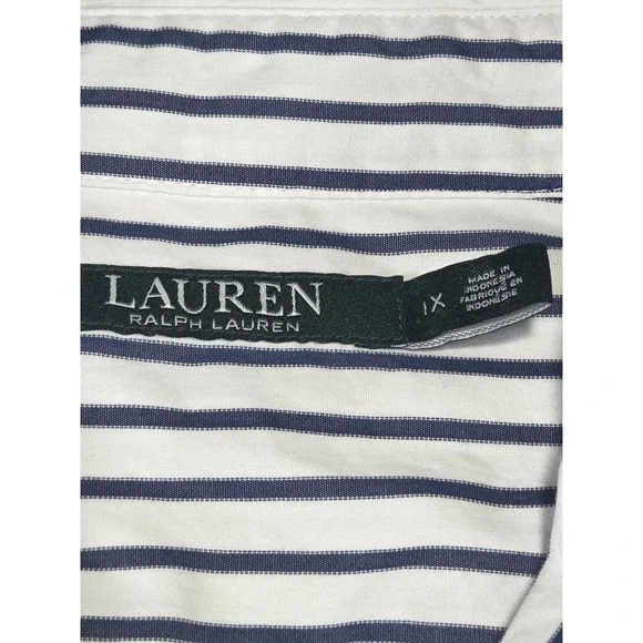 Lauren Ralph Lauren 1X Striped Cotton Button Down Shirt Womens Plus Roll Tab - Picture 4 of 8